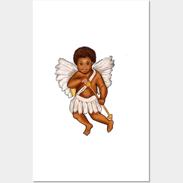 The Best Valentine’s Day Gift ideas 2022, Cupid.... afro baby angel holding an arrow - curly Afro Hair and gold arrow Wall Art by Artonmytee